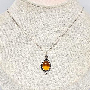 Natural BALTIC AMBER Oval Pendant 925 STERLING SILVER Chain Necklace